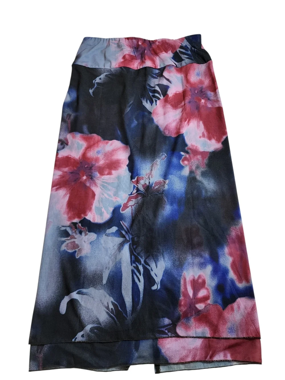 Free People Sunset Mesh Maxi Skirt Night Combo Floral Sheer Overlay Size S